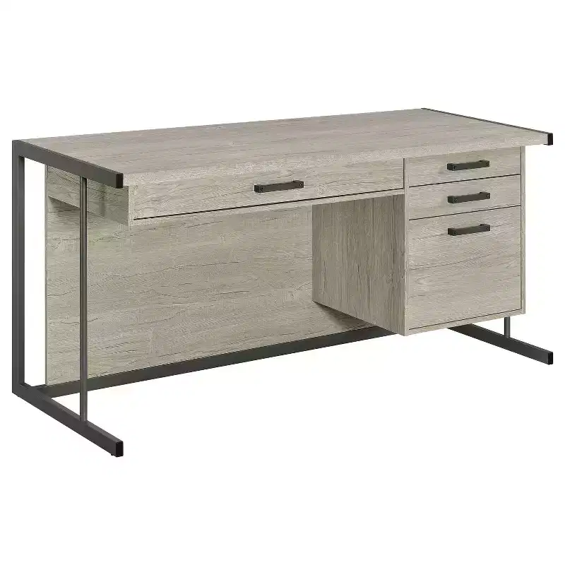 HomeStock 31.5 in.H Gray Color Paper Veneer Hutch Desks with Hutch Storage