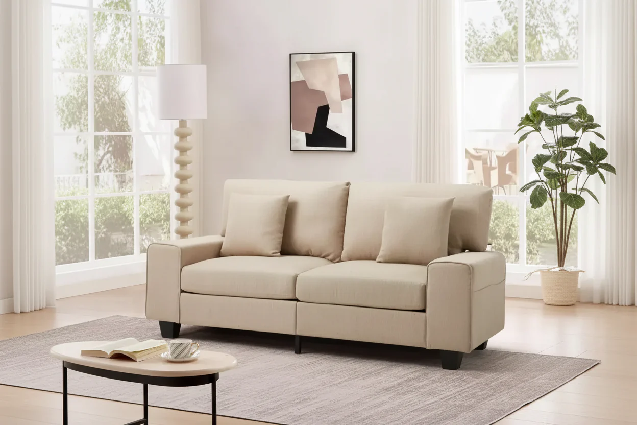Gray Linen Upholstered Loveseat Sofa, 2-Seater