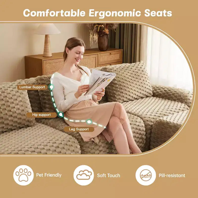 114 Modular Sectional Sofa Flannelette 3-Seater Deep Seat Buckle No Assembly Light Camel