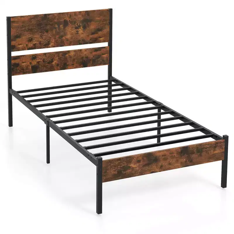 Platform Bed Frame with Wooden Headboard & Under-Bed Storage, No Box Spring Needed, Twin/Full/Queen/King