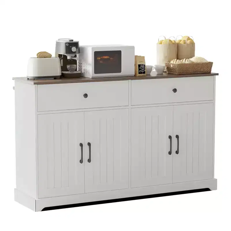 56 Large Sideboard Buffet Cabinet with Storage, Wooden Kitchen Storage Cabinet with Adjustable Shelf White