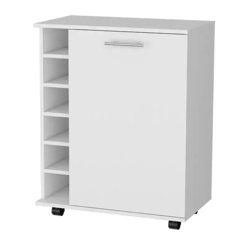 HomeRoots White Rolling Bar Cart With Wine Storage