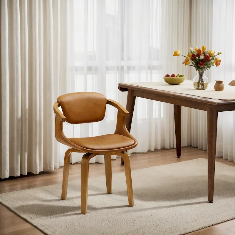 Modern Swivel Dining Chair, Upholstered Seat, 360-Degree Rotation, Mid-Century Style