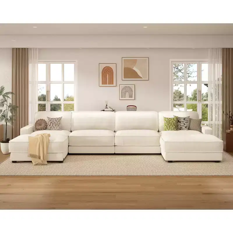 Dyonery 160 Oversized Modular Sectional Sofa, 6-Seat U-Shaped Comfy Cloud Couch Set with 2 Pillows & 2 Movable Ottomans, Chenille