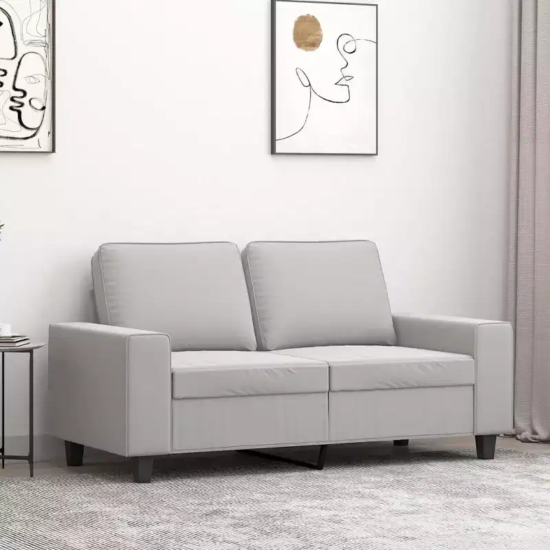 2-Seater Sofa – Light Gray Microfiber, Plush Cushions, Modern Design, 60.6