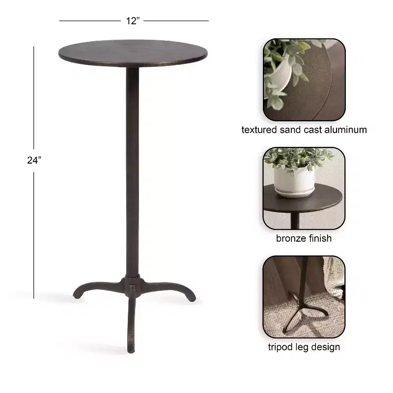 Kate and Laurel Henshall Metal Round Side Table, Bronze, 12x12x24