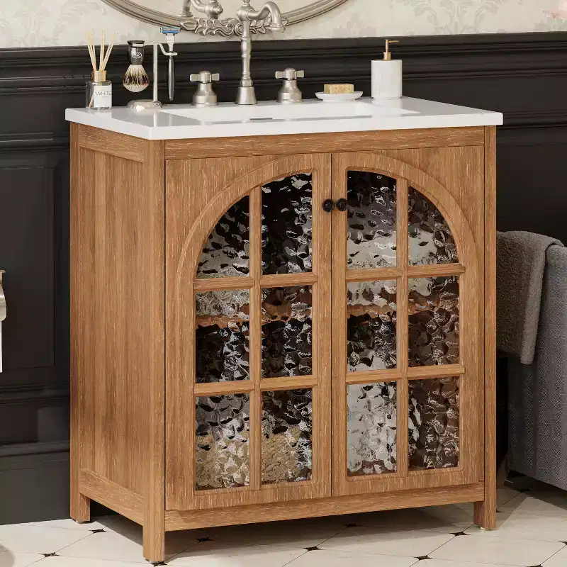 Bestier 31in Farmhouse Bathroom Vanity with Ceramic Sink Vintage Rustic Bathroom Cabinet