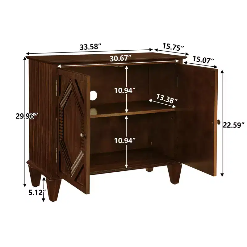 JVNOXK 33.6 Retro Wooden Sideboard Buffet Cabinet with Storage, Symmetrical Geometric Accent Display Cabinet Media Console Credenza