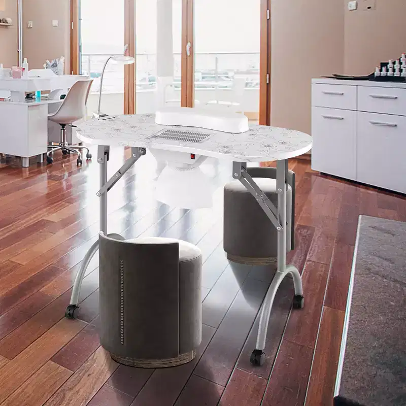 Folding & Portable Manicure Table with Dust Collector LED Lamp Carry Bag White