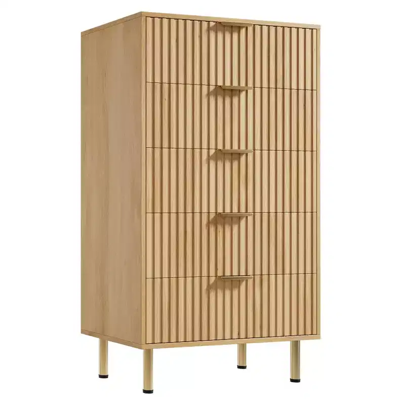 5 Drawer Dresser, Modern Chest of Drawers with Deep Drawers and Wide Top, Fluted Wooden Dresser Organizer for Living Room, Hallway