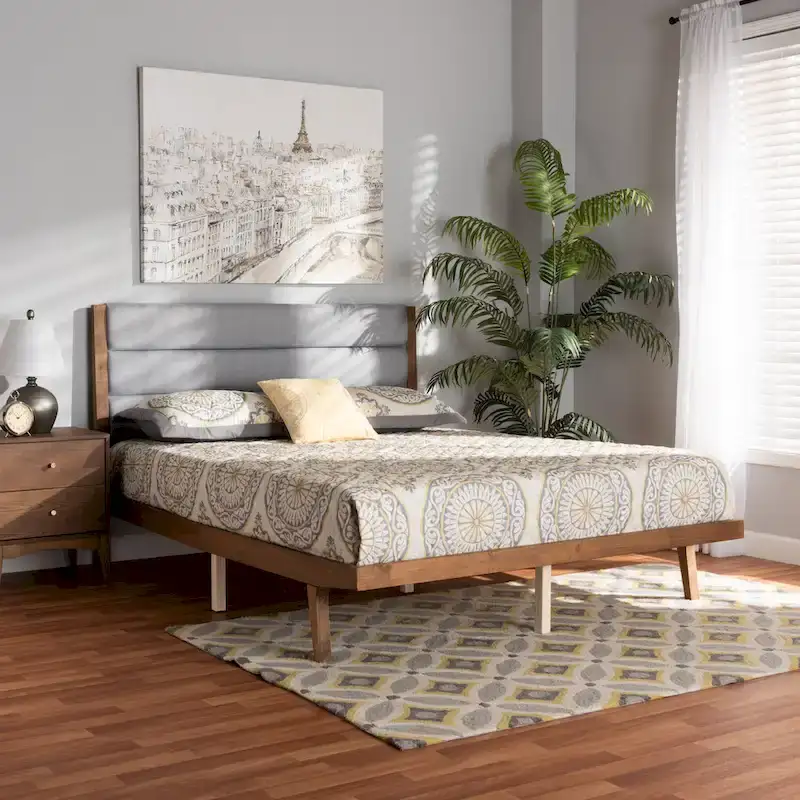 Platform Bed with Channel Tufted Upholstered Headboard