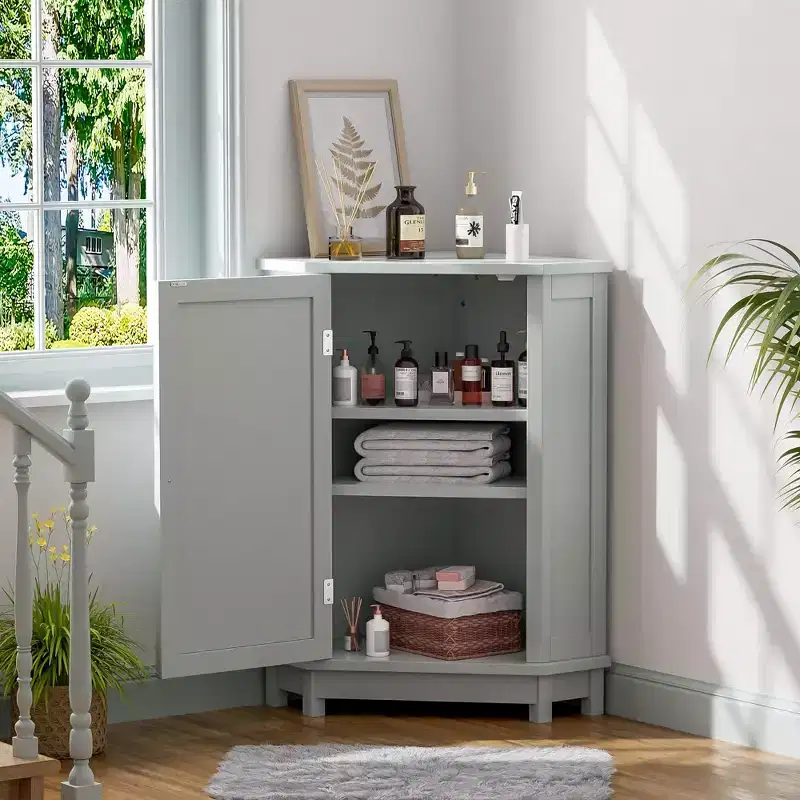 Okak Corner Bathroom Storage Cabinet with 3 Adjustable Shelves, Freestanding Storage Cabinet, Corner Bathroom Organizer