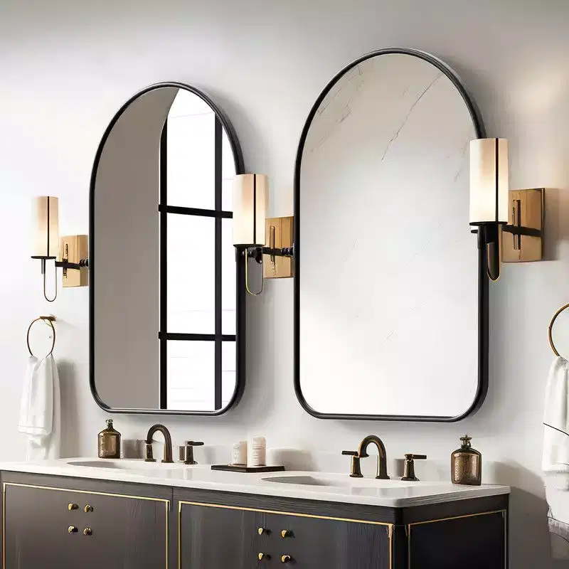 32 x 23 Iron Arched Black Pivot Wall Mirror, Tilting Bathroom Vanity Mirror, Metal Framed Adjustable for Bedroom, Living Room
