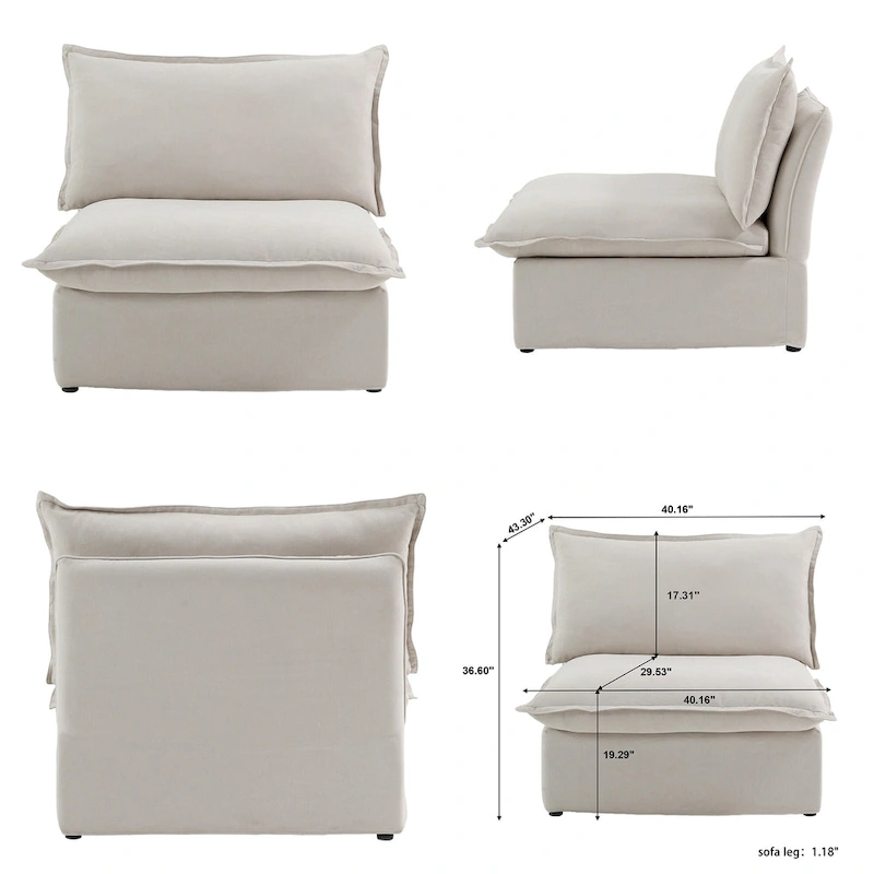 L-shape Linen Sofa Modern Upholstered Sectional Sofa with Ottoman