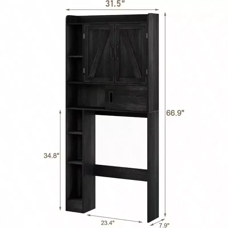 Over Toilet Storage Cabinet Farmhouse Bathroom Storage with Sliding Door Black Space - Saving Adjustable Shelves