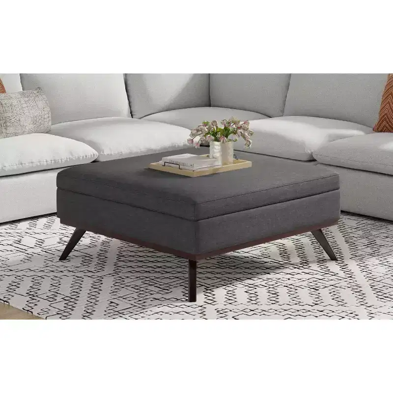 40 Inch Wide Mid-Century Modern XL Square Coffee Table Storage Ottoman
