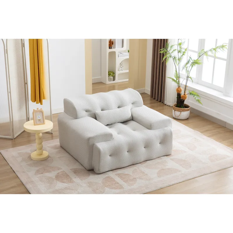 Beige Button-Tufted Accent Chair with High-Density Foam Cushion