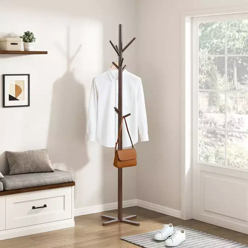 70 Solid Wood Coat Rack 9 Hooks 3-Tier Entryway Organizer