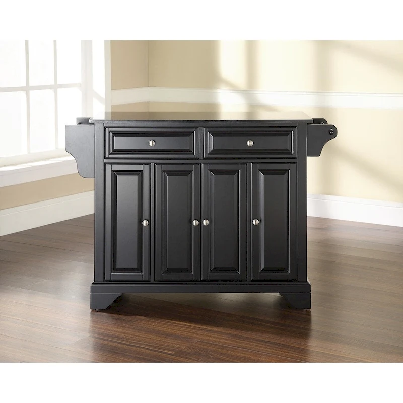 Crosley Lafayette Granite Top Kitchen Island in Black Finish - 51.5W x 18D x 36H