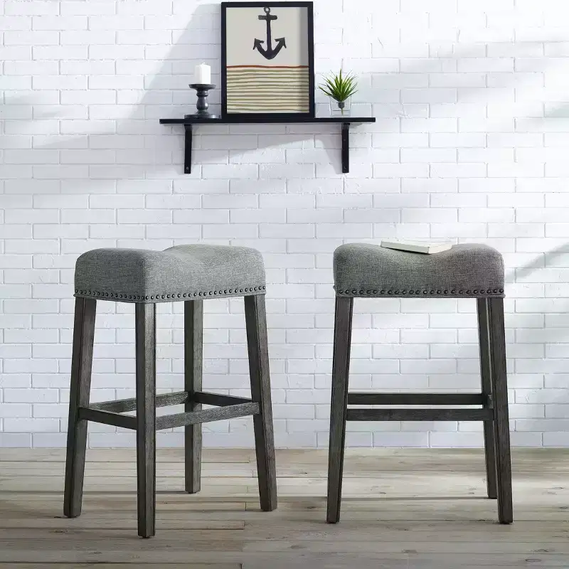 Roundhill Furniture CoCo Upholstered Backless Saddle Seat Bar Stools 29 height, Gray, Set of 2
