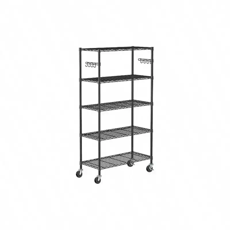 5 Tier Storage Shelves with Wheels Adjustable Wire Shelving Unit Metal Kitchen Garage Pantry Closet Laundry Organizer Rack