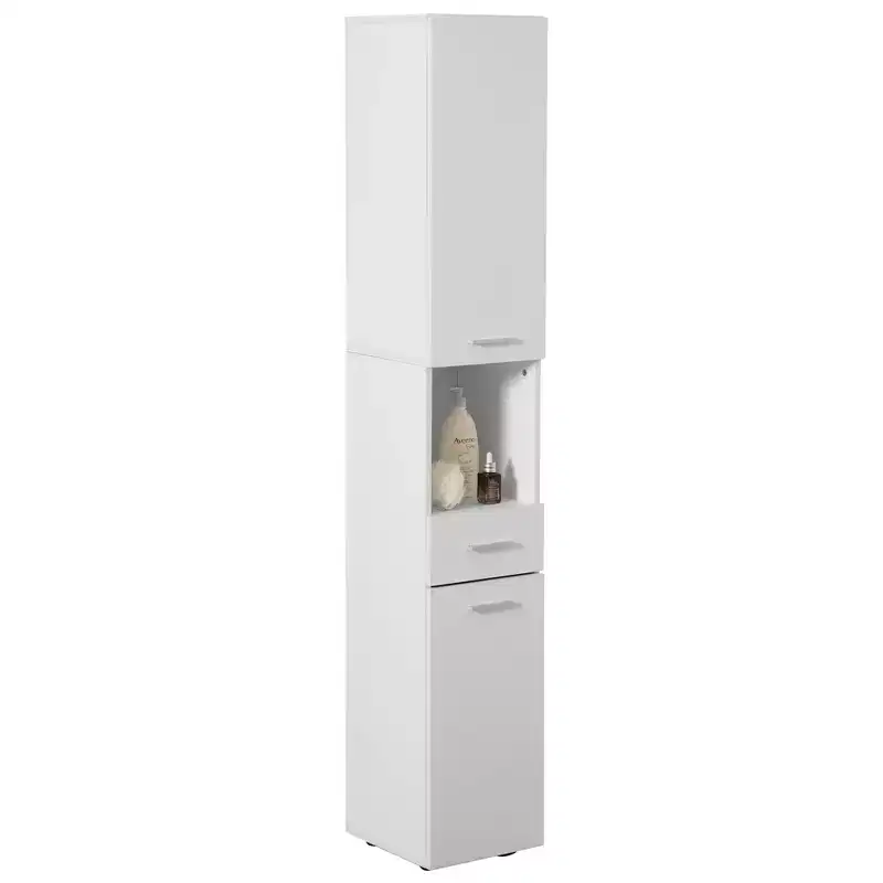 Basicwise 71.5 Corner Shelf Floor Cabinet with 2 Doors, 1 Drawer, Linen Tower Cabinet, Perfect for Bathroom, Living Room, Kitchen or Home Office