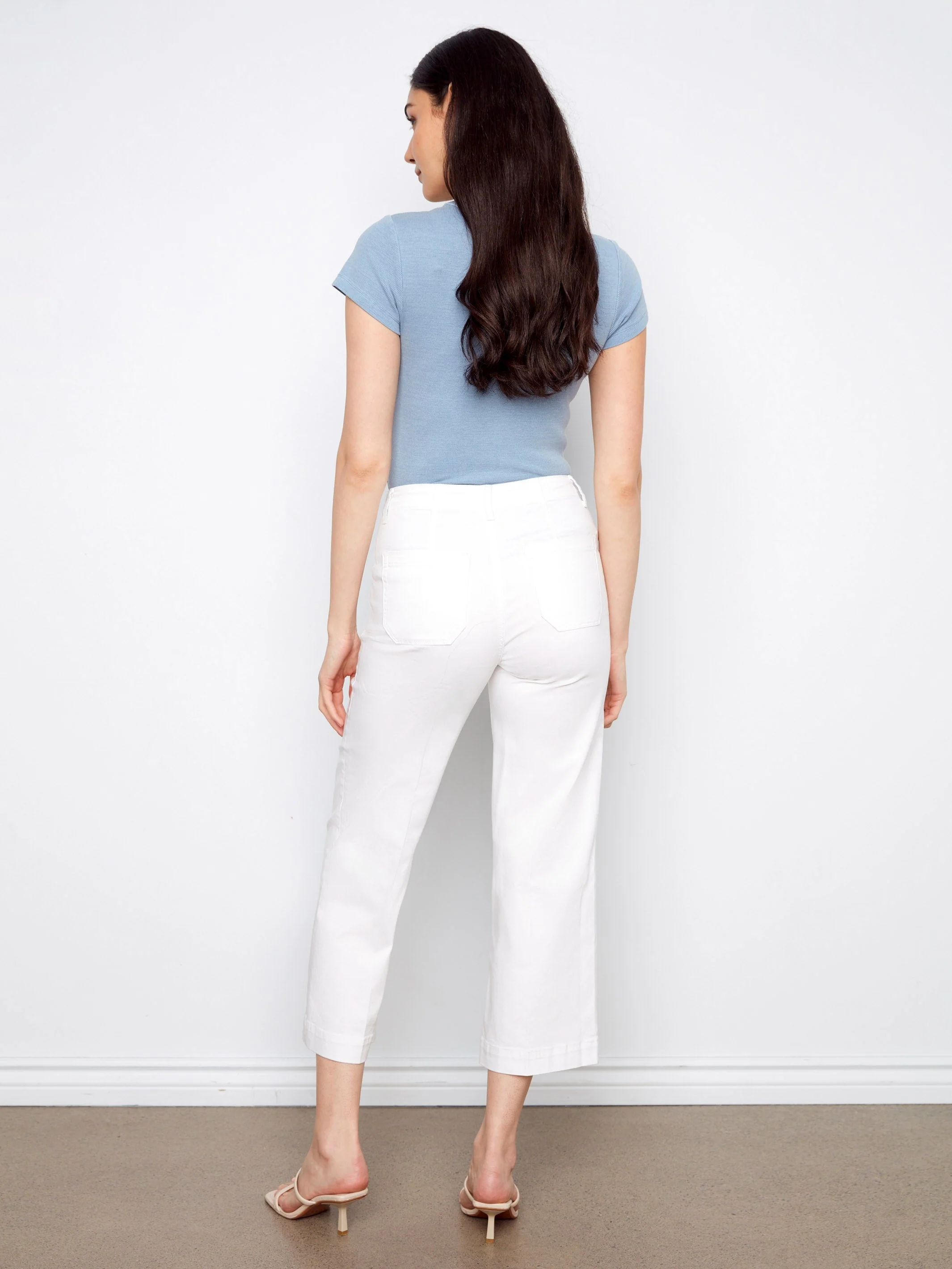 Cropped Wide Leg Stretch Twill Jeans - White