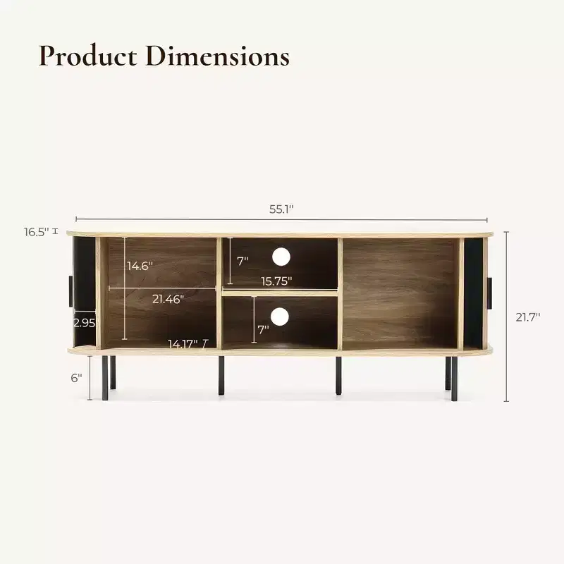 LuxenHome 55 Mid-Century Modern TV Stand with Sliding Door for TVs up to 60, Entertainment Center with Storage and Shelves, Brown