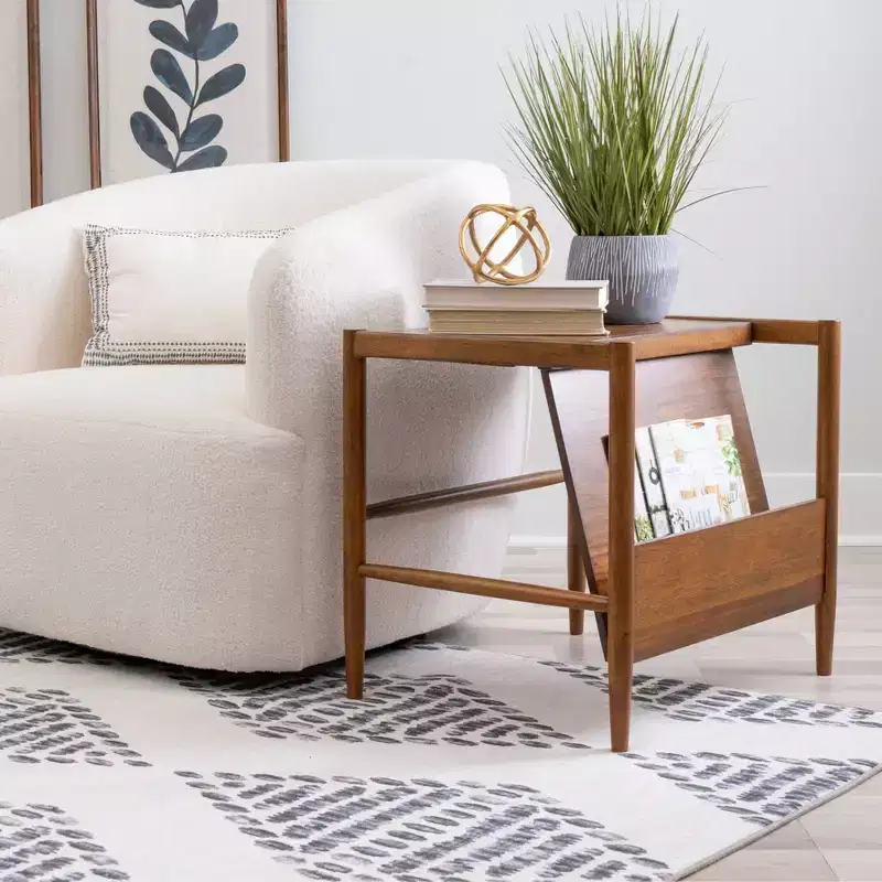 Walnut Magazine Rack, Freestanding Floor Stand for Living Room & Office