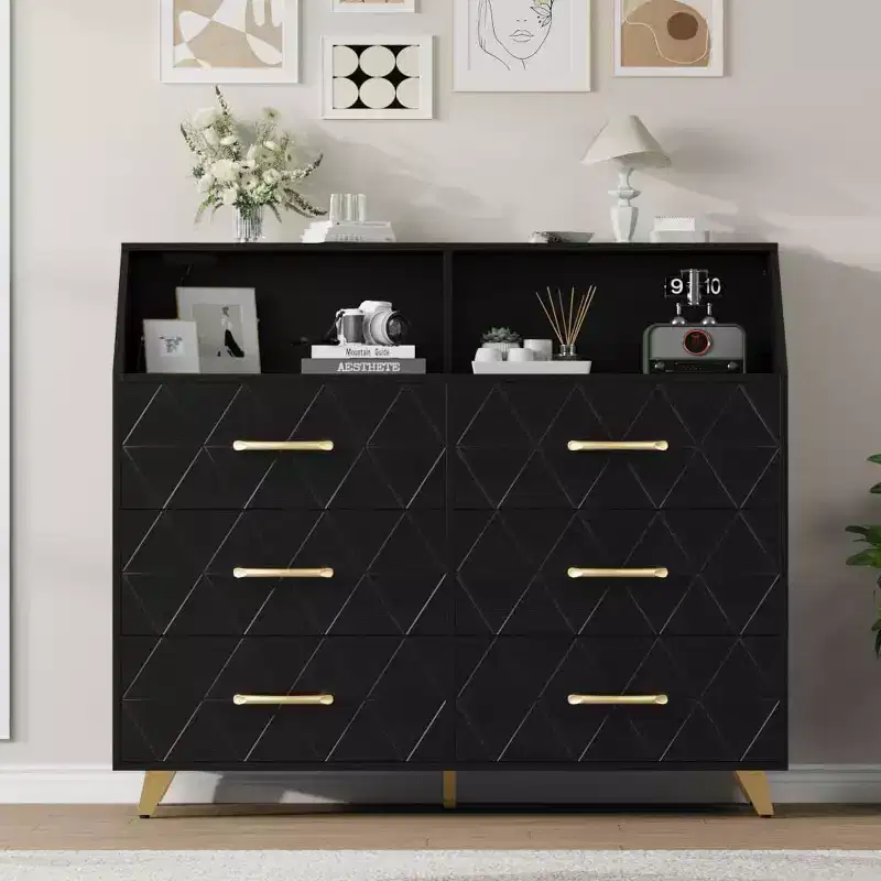 Modern 6-Drawer Dresser with LED Lights for Closet, TV Stand, Living Room, Entryway