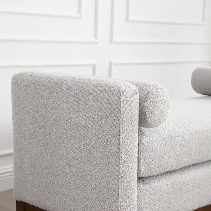 Upholstered Bench Wood Legs and Bolster Pillows