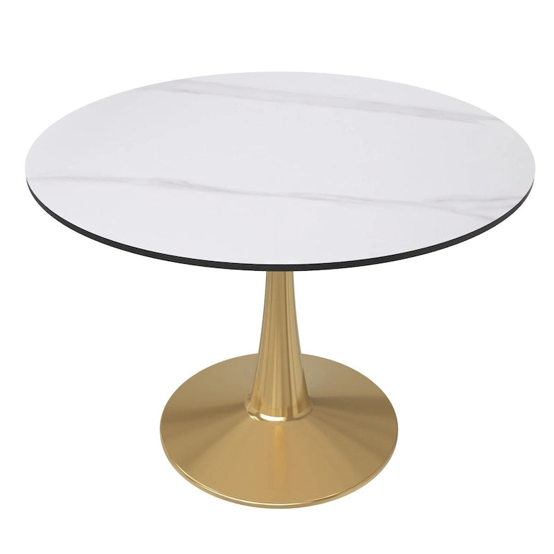 Round Dining Table 40 Sintered Stone Tabletop in Gold Steel