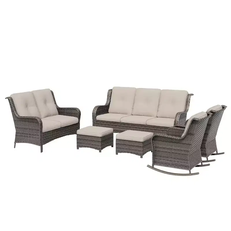 UPTIOT 6-Piece Wicker Outdoor Patio Conversation Set