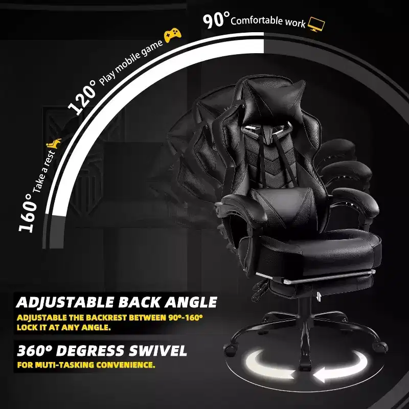 BALHAM TRADE-Luxury Gaming Chair High Back Office Chair with Footrest Massage Lumbar Support Reclining Computer Chair