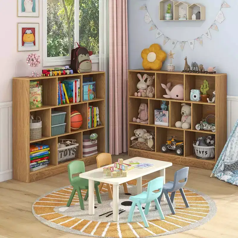 Costway 10-Cube Bookcase for Kids 41Wooden Toy Storage Organizer for Kids Room White/Natural