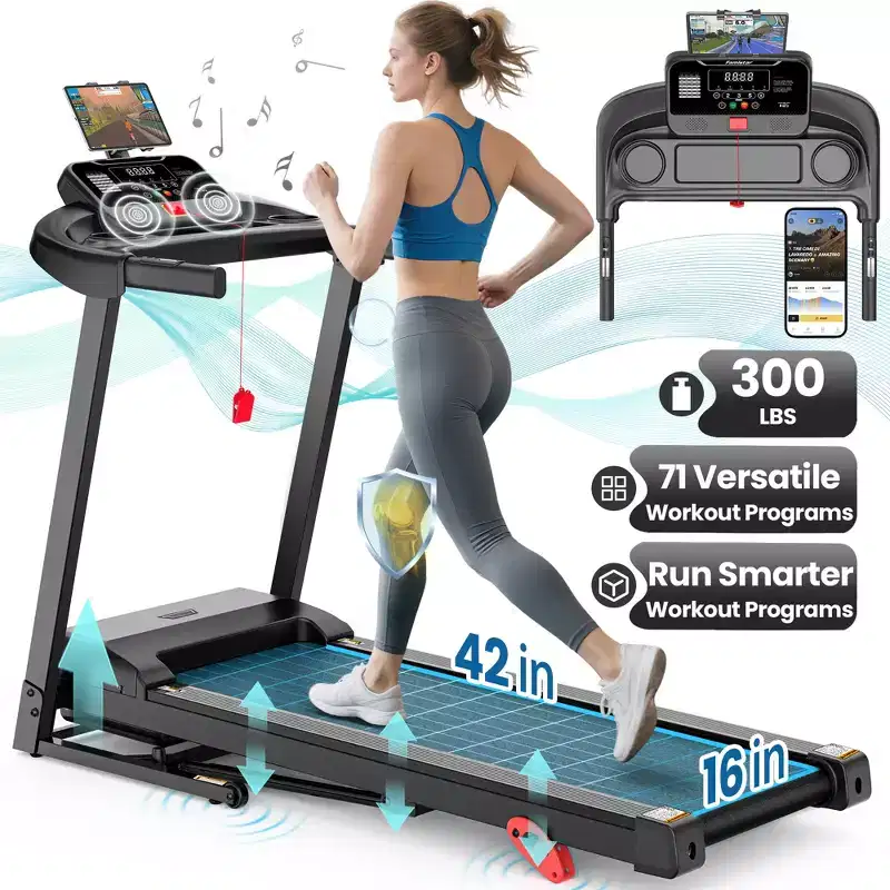 Incline 3.75HP Treadmill for Home, 7.5MPH Folding Treadmill w/ 300 lbs Capacity,71 Preset Workouts, APP Control,Dual HiFi Speakers, Electric Treadmill
