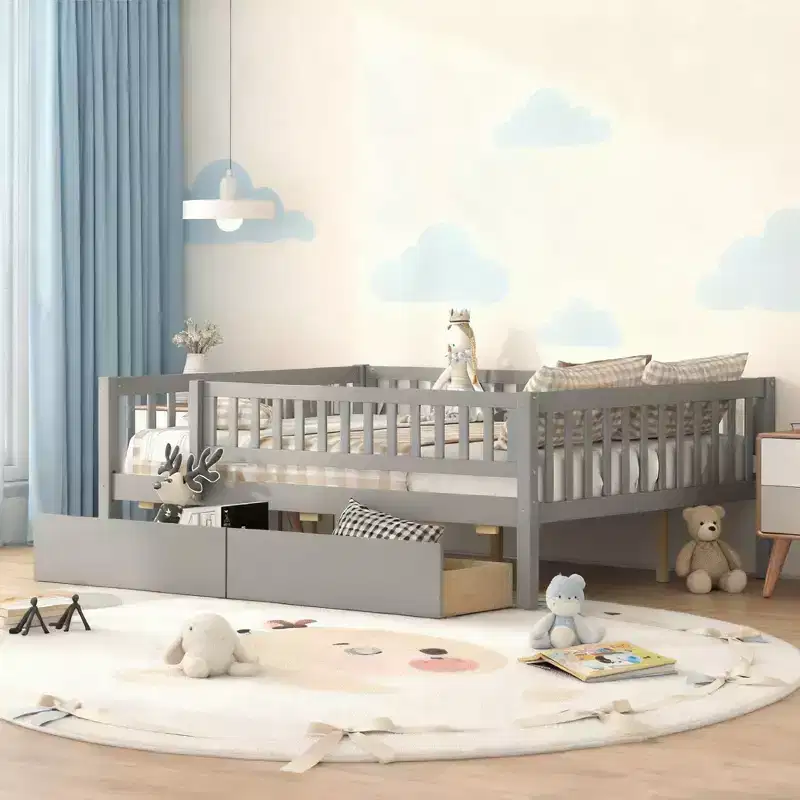 Luxystar Full Size Daybed Wood Bed with Two Drawers for Kids Room and Guest Room