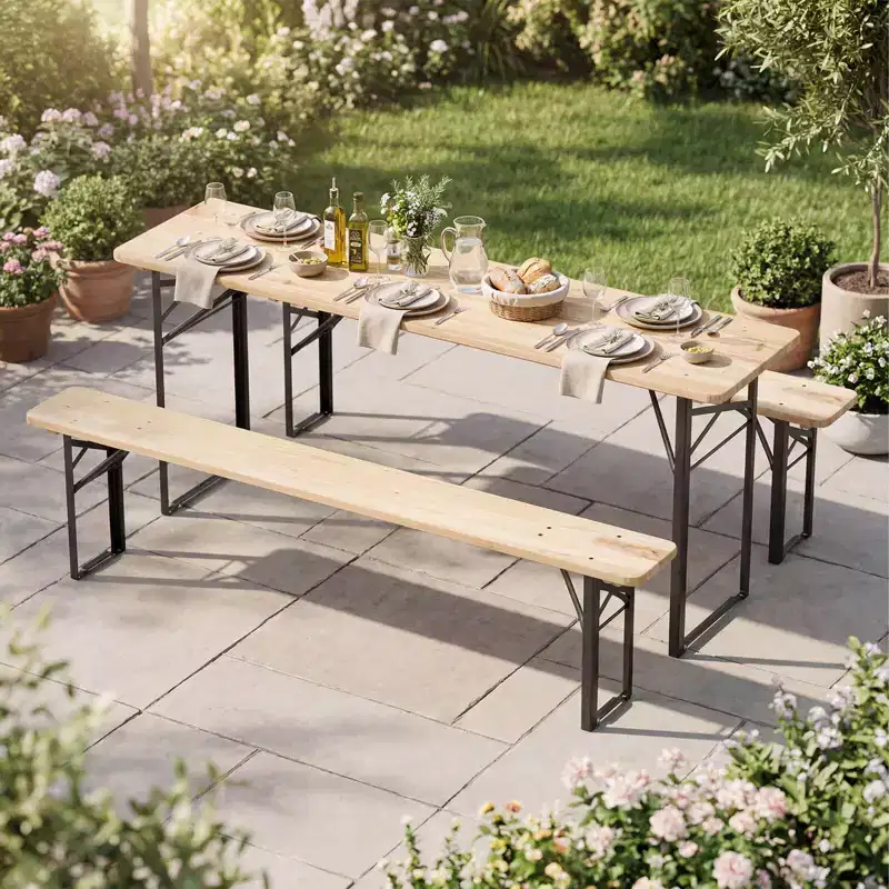 Costway 3-Piece Folding Picnic Table with Benches for 6,Fir Wood&Metal Frame for Patio
