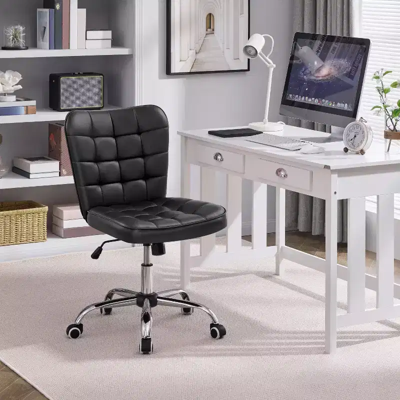 Modern Mid-Back Armless Faux Leather Office Chair, 300 lbs