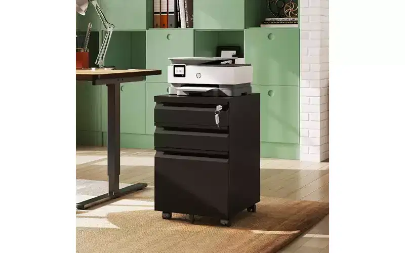 DEXYLLO 3 Drawer File Cabinet, Metal Filing Cabinet with Lock, Under Desk Cabinet with Wheels for Home Office, Fits Legal/A4/Letter Size