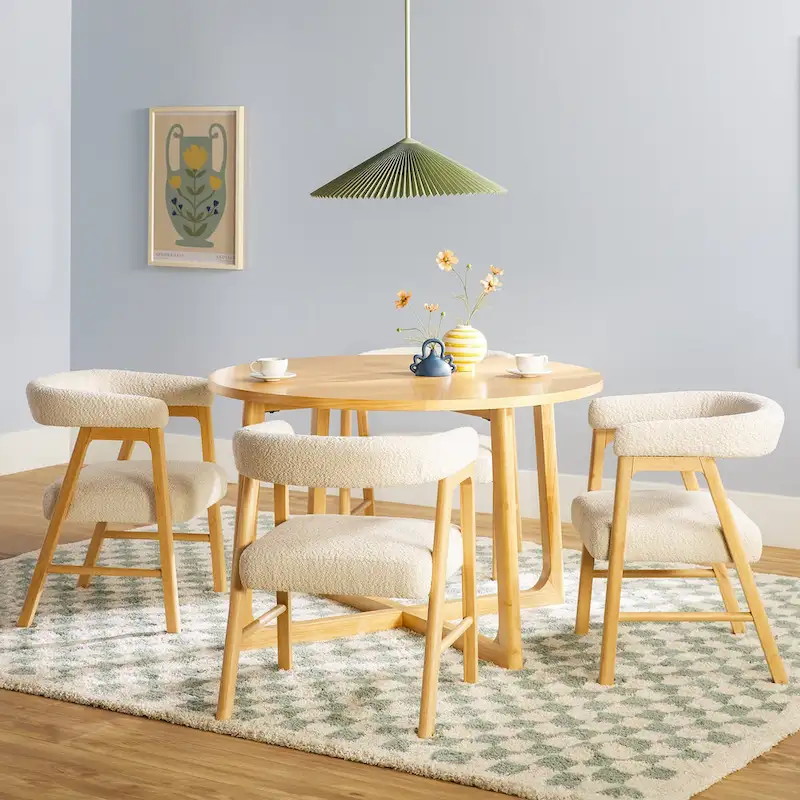 Middlebrook 5 Piece Solid Wood Dining Table Set w/ Dual Material Chairs