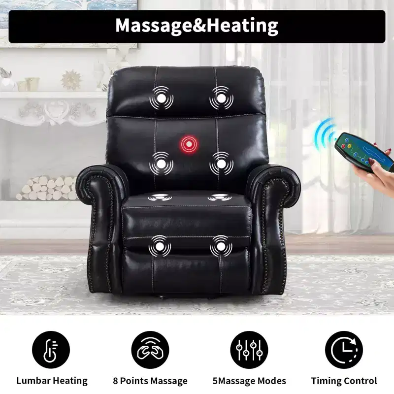 Genuine Leather Power Lift Recliner Chair with USB Port, Luxury Rocker Glider Recliners Sofa with Massage for Living Room Bedroom Home Theater