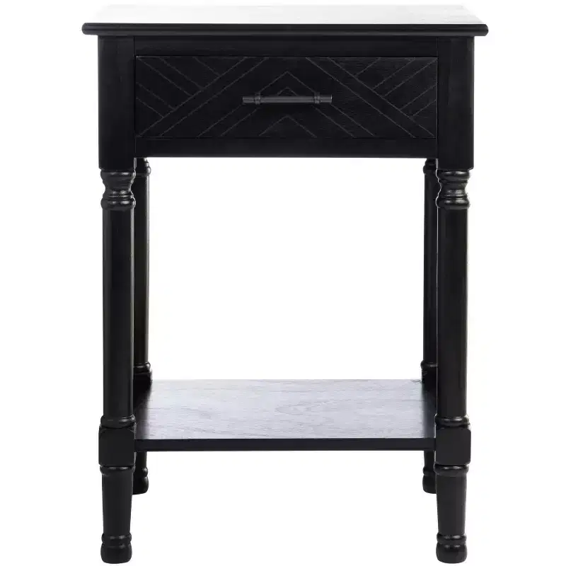 1-Drawer Accent Side Table with Herringbone Detail & Open Shelf, Distressed White