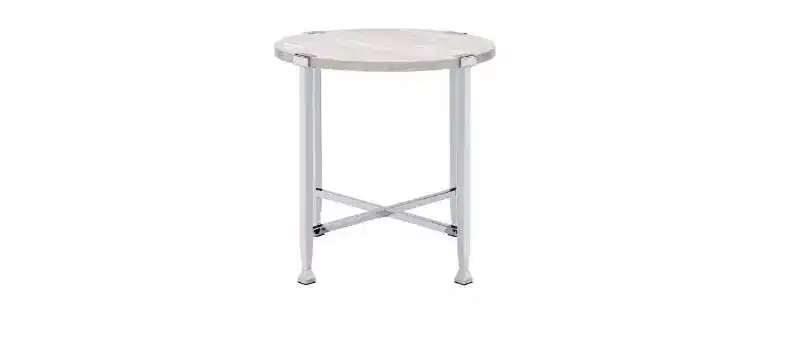 HomeRoots 24 Chrome And White Oak Manufactured Wood And Metal Round End Table