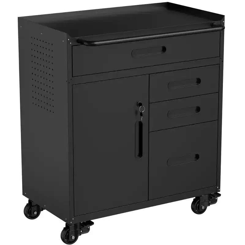 34.3 Mobile Lockable Tool Storage Cabinet Garage Organizer with 4 Drawers, Rolling Steel Chest