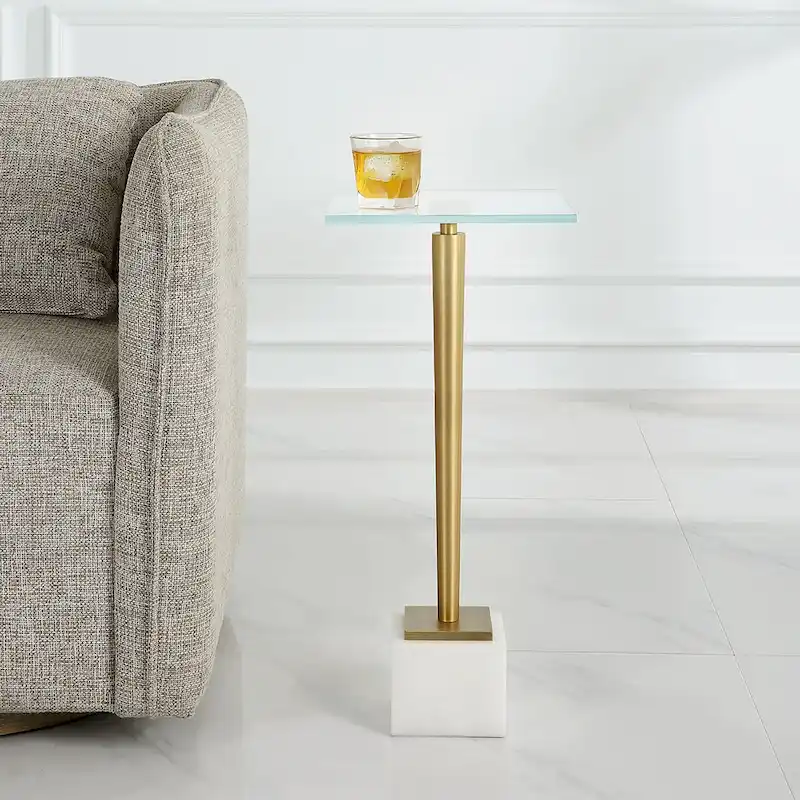 Porch & Den Glass and Gold Iron Accent Table with Solid Marble Base