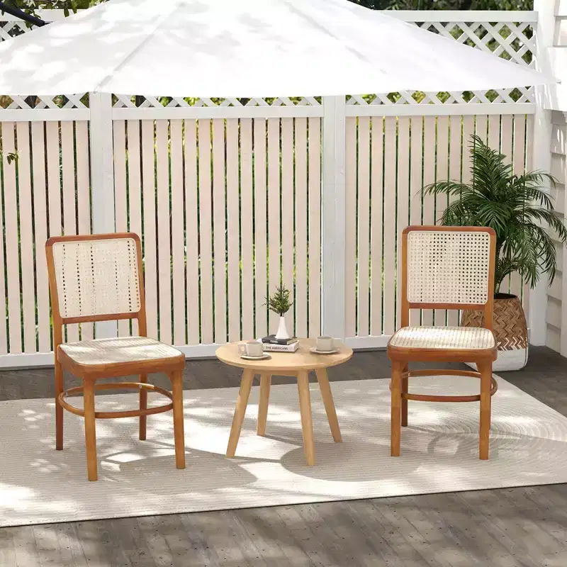 Costway Set of 2/4 Boho Dining Chairs with Teak Wood Structure & Footrests for Indoor Use