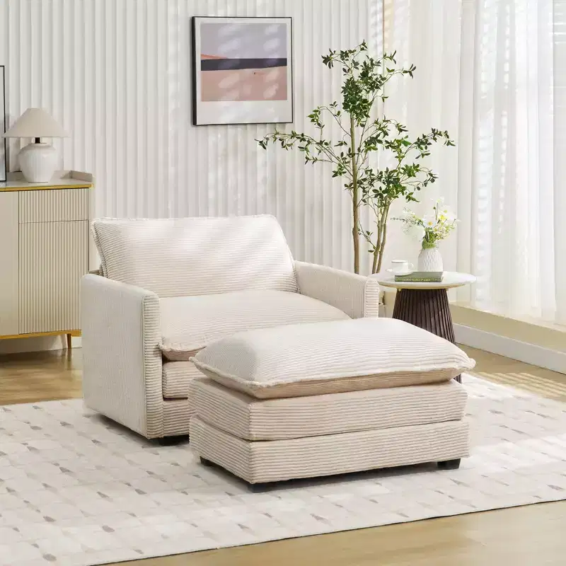 41.34 Corduroy Oversized Accent Chair, Sofa Chair with Ottoman and Large Seat, Modern Armchair Reading Chairs for Bedroom Living Room