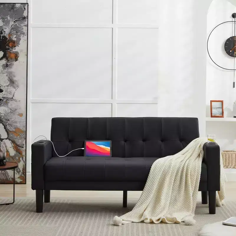 2-Piece Sofa Couch, Modern Linen Upholstered Sofa, 2-Piece Set (Loveseat & Chair) Sofa with Deep Seats for Living Room,Black
