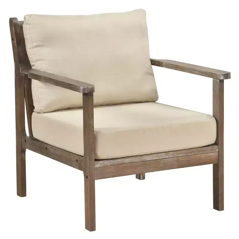 Costway Modern Accent Chair with Solid Rubber Wood Armrests Cotton Linen Fabric Covers